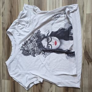 Bethany Mota Cream Graphic Print Short Sleeve Top